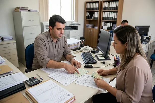 Profissional auxiliando cliente na contestação de multa.